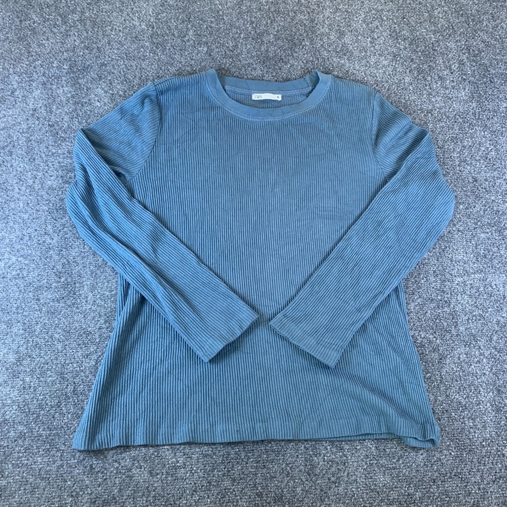 Zara Sweater Womens XL Blue Good Ribbed Knit Long Sleeve Crew Neck Pullover